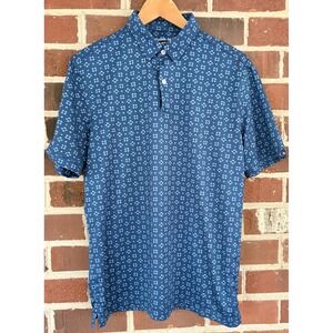 Mizzen+Main Polo Shirt Mens Medium Blue Geometric Print Performance Golf Stretch